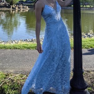 Light blue plunge neckline prom dress size 2